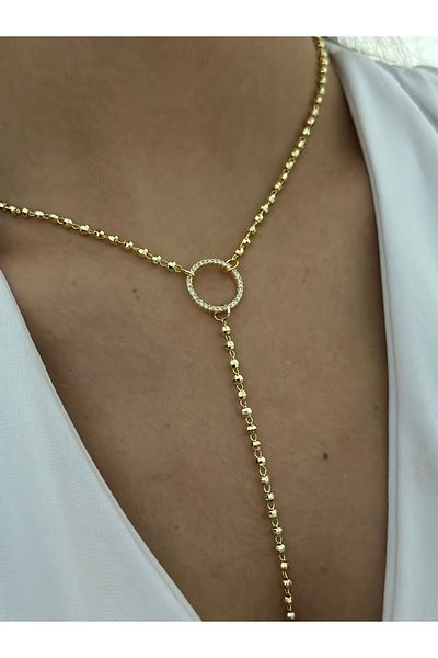MyladyAccessoriess Topcuk Chain and Zircon Stone Detail Y Necklace