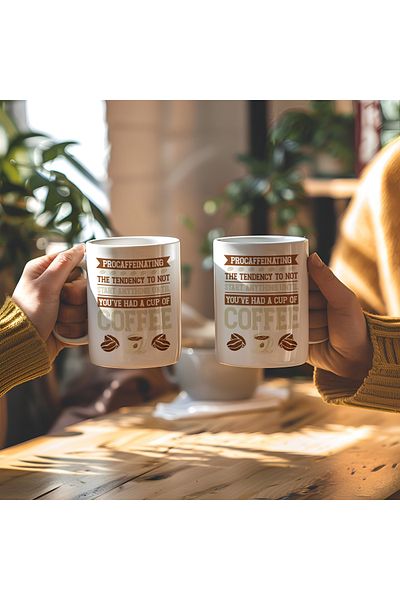 BB TRADE Coffee Designed White Ceramic Printed Mug 330ml