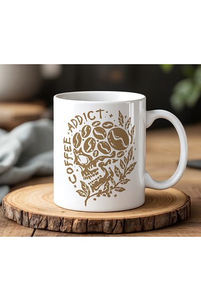 BB TRADE Coffee Addict Designed White Ceramic Printed Mug 330ml