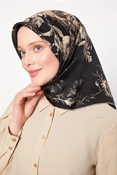 Levidor Шовковий шарф з твілу, молочно-кавовий, з абстрактним візерунком троянд