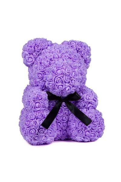 Blusmart Rose Bear Teddy Bear Purple with Roses, Handmade Decoration, 25 cm