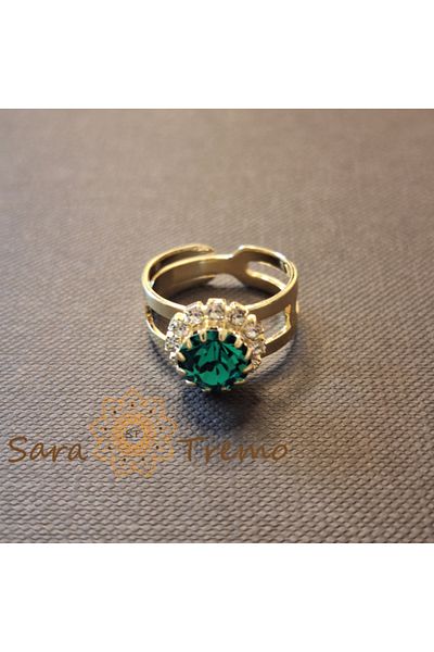 saratremo Inel Gradina Tainica – floare cu cristal verde, reglabil, placat cu aur 18K
