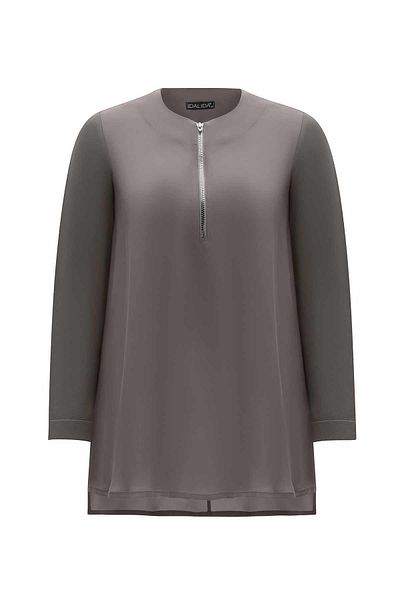 MISS DALIDA Anthracite Round Neck Zippered Cupro Tunic T25Y-6061