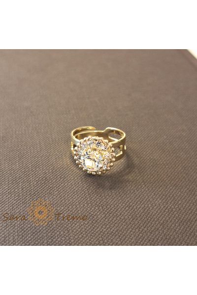 saratremo Adjustable Flower Ring with Amber Crystal Plated in 18k Gold - Origin Brazil