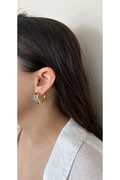 Anetta Jewelry Renkli taşlı element halka model çelik kararmaz kadın küpe