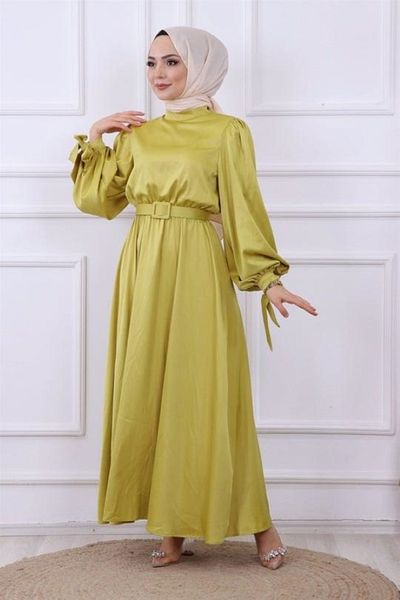 STİLZERAFET Belted Satin Evening Dress