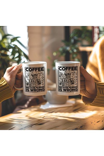 BB TRADE Coffee Designed White Ceramic Printed Mug Cup 330ml