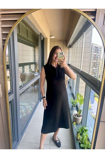 Elif Özbey Butik Black Polo Neck Zero Sleeve Modal Dress