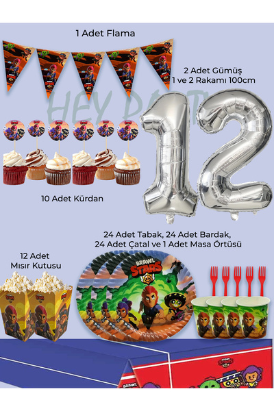 PartyPoo مجموعة حفلات أعياد الميلاد لـ 24 شخصًا بطابع Brawl Stars |   مجموعة ...