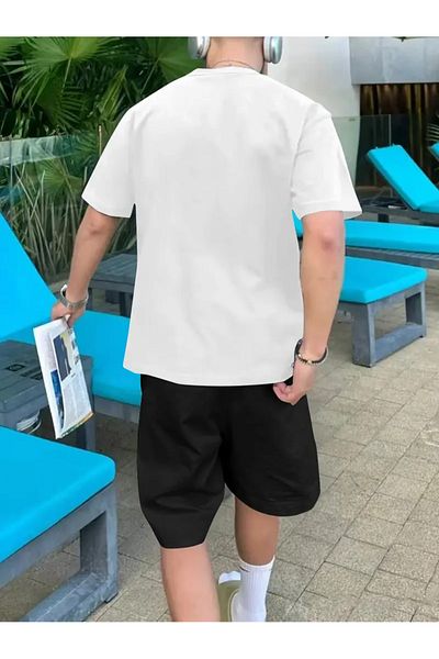 LAND MODA Casual Lace-Up T-Shirt and Shorts Set for Men, Striped Pattern, for Spring/Summer