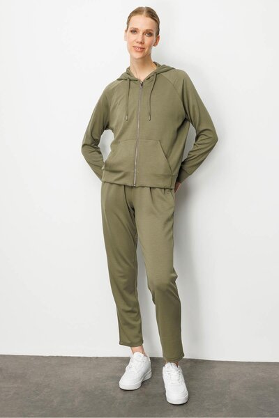 Desen Triko Women's Side Pocket Sweatpants Khaki