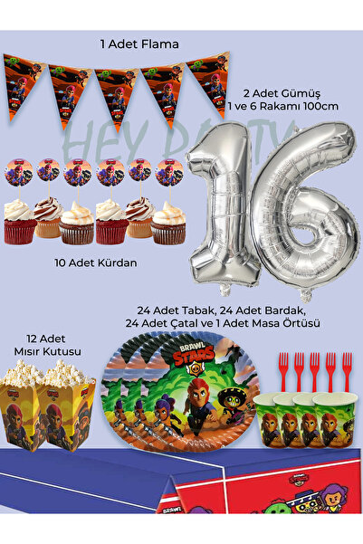 PartyPoo مجموعة حفلات أعياد الميلاد لـ 24 شخصًا بطابع Brawl Stars |   مجموعة ...