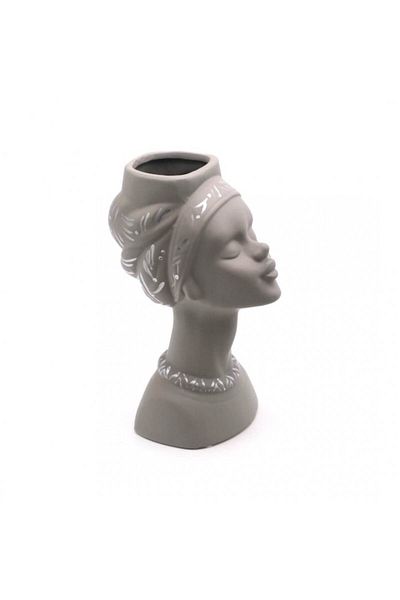 Blusmart Ceramic Mask Vase/Planter, White, African Design, 30.5 X 10 cm