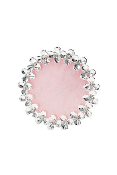 GIRLS CORNER Stone palette, round with flowers and stones, pink + silver edge