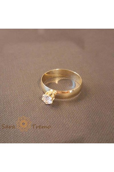 saratremo Wide engagement ring with white zircon and 18k gold plating - Brazil origin