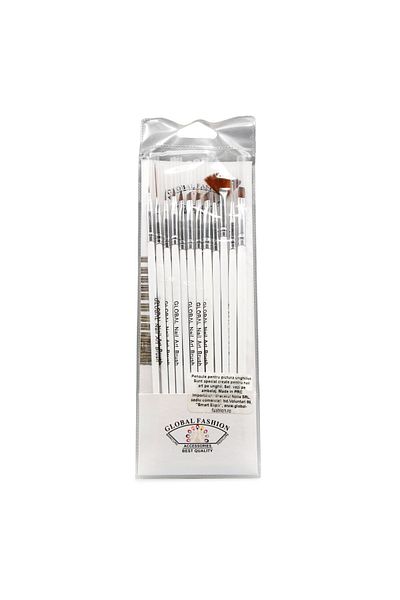 global fashion Set pensule unghii, pentru pictura pe unghii, B-2, 12 buc, culoare alba