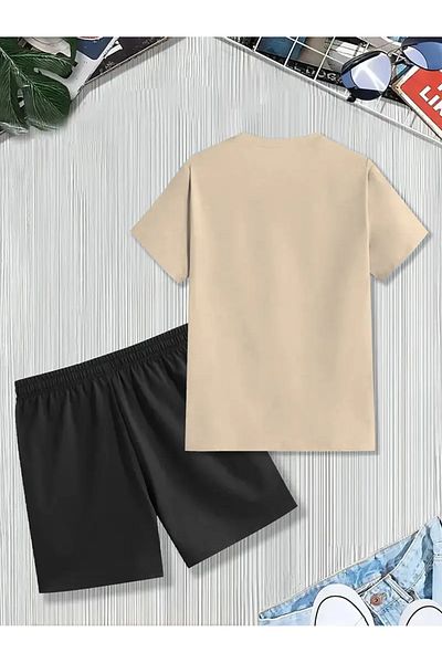 LAND MODA 2-Piece Sportswear Set for Men - Summer "Letter" Print Short Sleeve T-Shirt and Elastic Waistband