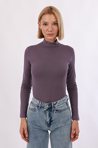 Yade Fashion Kadın Uzun Kollu Balıkçı Yaka Body – Mor