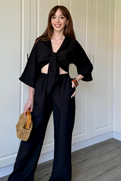 Dilay Gökoğlu Butik Women's Crop Blouse Front Tie Detail Set