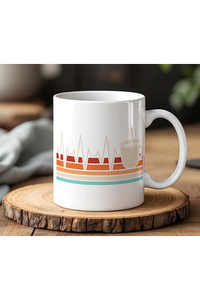 BB TRADE White Ceramic Printed Mug with Coffee Pulse Design 330ml