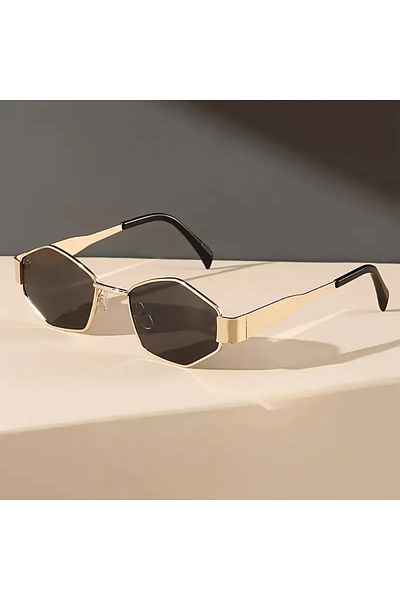de Retro Rhombus Golden Metal Frame Fashion Glasses - Unisex Fashion