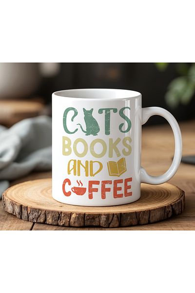 BB TRADE Cats Books Designed White Ceramic Printed Mug 330ml