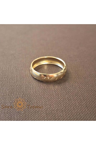 SaraTremo 18K Gold Plated Matte Finish Ring with Fine Engravings Promisio - S...
