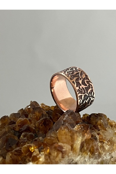 Melisa MoonCo , Saf Bakır Yüzük, Ağaçkabuğu Eskitme Desenli, Bakırın Şifası ile