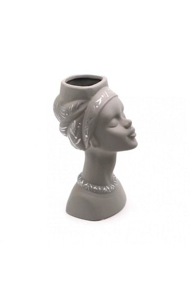 Blusmart Ceramic Mask Vase/Planter, White, African Design, 30.5 X 10 cm
