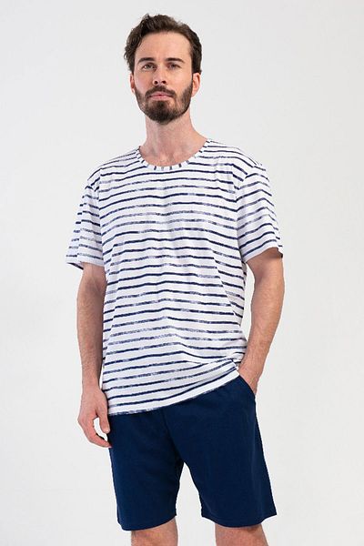 VİENETTA Cotton Men's Plus Size Short Sleeve Shorts Pajamas Suit, 408079