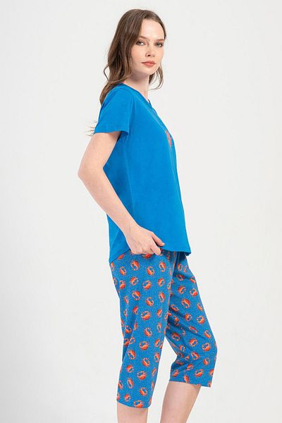 VİENETTA Cotton Women's Short Sleeve Capri Pajama Set, 408109