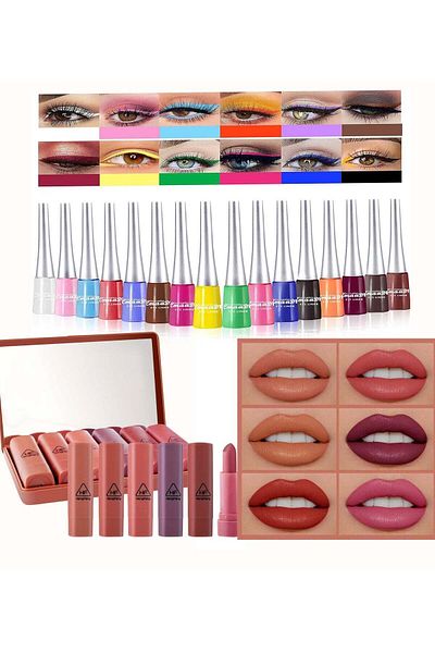 cmaadu 14 Colors Matte Waterproof Long Lasting Liquid Eyeliner Kit With 6 Pieces Of Lipstick