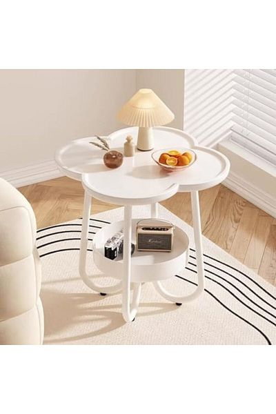 Türkiye Round Side Table with Storage Shelf for Living Room Bedroom Small Space Coffee End Table Sofa Side S