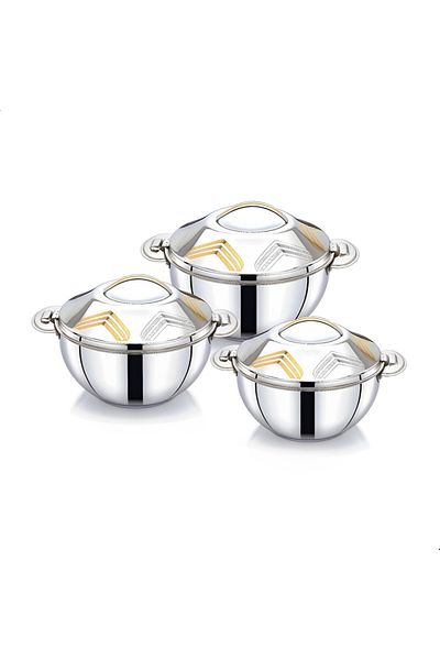 Blackstone Sofi 3pc Stainless Steel Hotpot Set – Premium Silver & Gold Casserole Cookware (1.5L, 2.5L, 3.5L)