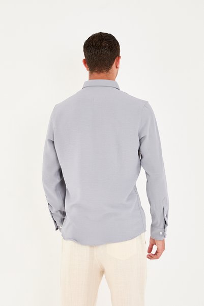 No Way Men's Long Sleeve Button Collar Casual Aerobin Shirt