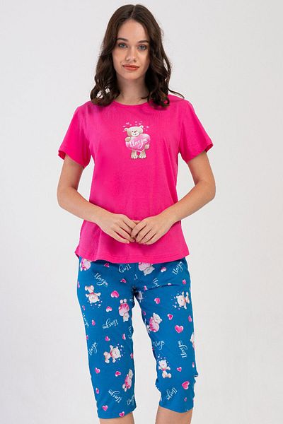 VİENETTA Cotton Women's Short Sleeve Capri Pajama Set, 409062