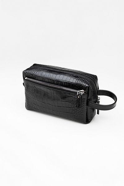 Niki Leather Чанта с цип David Black Crocodile от естествена кожа