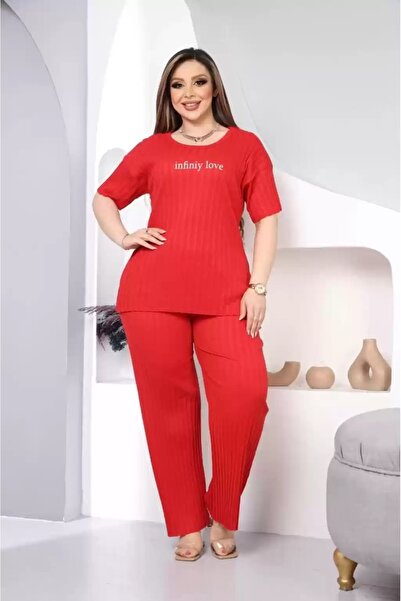 shai Printed Plus Size Pajama Set Red
