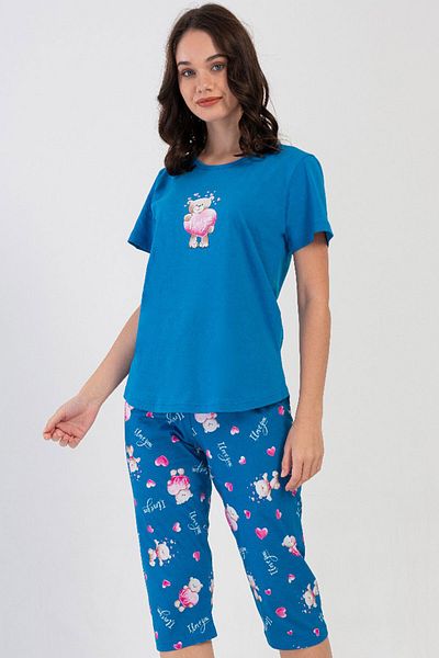 VİENETTA Cotton Women's Short Sleeve Capri Pajama Set, 409062