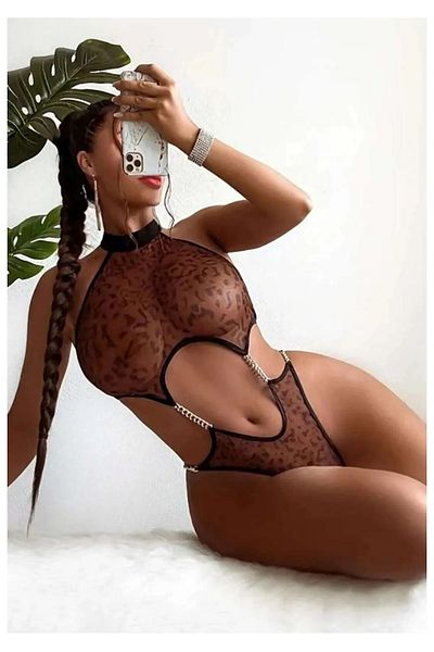 DOSESA Cămașă de noapte sexy din tul leopard pentru femei