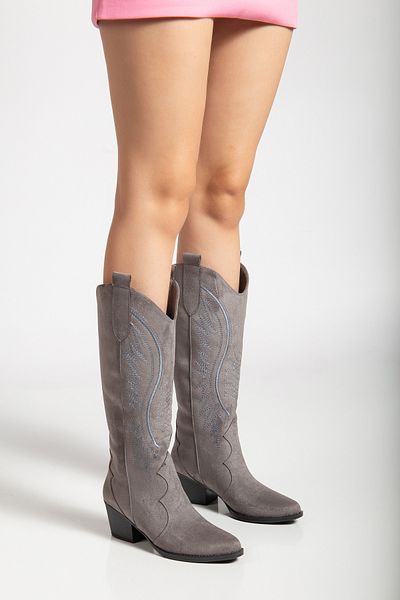 MS SUGAR SHOES Women's Faux Suede Embroidered Western Cowboy Cowgirl Boots