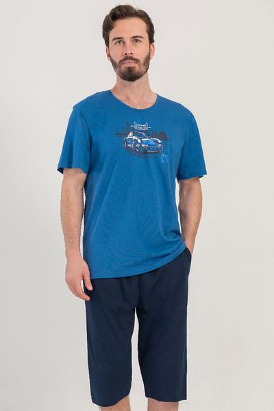 VİENETTA Cotton Men's Short Sleeve Capri Pajama Suit, 408432
