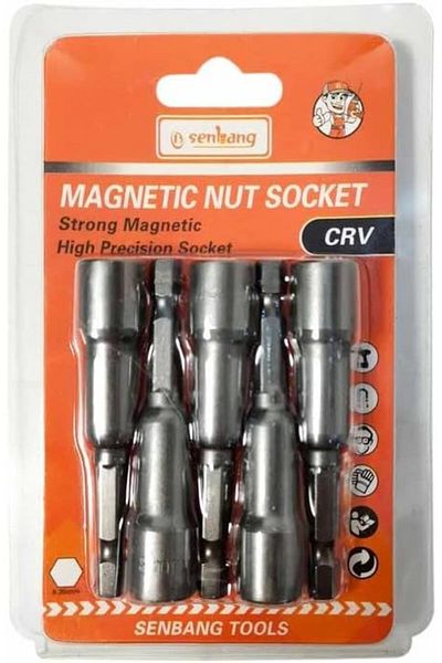Generic Magnetic Nut Socket For Drill, 8mm Drill Nut Socket, Strong Magnetic - Chromium-vanadium (CRV) 5 Pcs