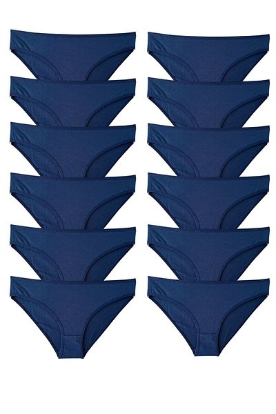 tonda Women's Slip Panties, Navy Color Bikini Panties, Cotton Soft Fabric 12 Pack Bikini Panties