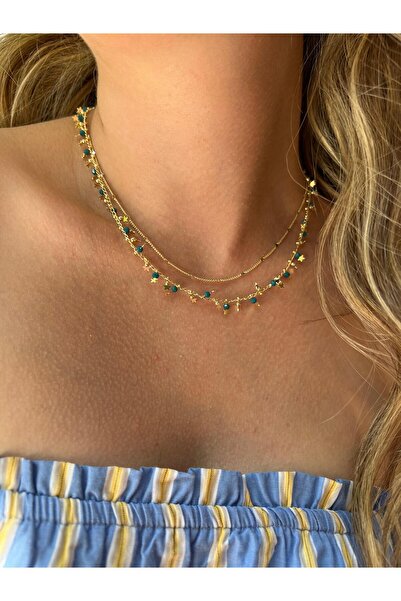 2602atelier Gold Boncuk ve Yıldız Detaylı İkili Kolye