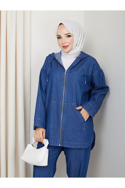 Pamuk Butik Women's Double Casual Jeans Set with Pockets and Trousers