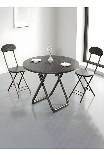 Taimi 3-Piece Dining Set,Table with 2 Elegant Chairs |Table 80x80x74cm with 2 Foldable Chairs- Black
