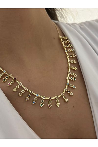 MyladyAccessoriess Colorful Zircon Stone and Arrow Detail Steel Necklace