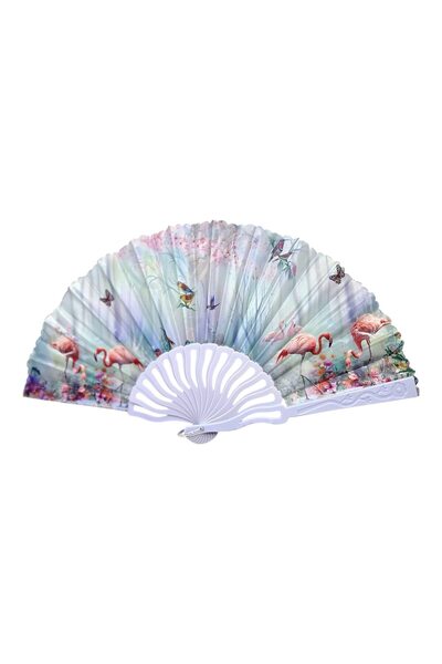 OEM Folding Fan With Flamingo Design, Green