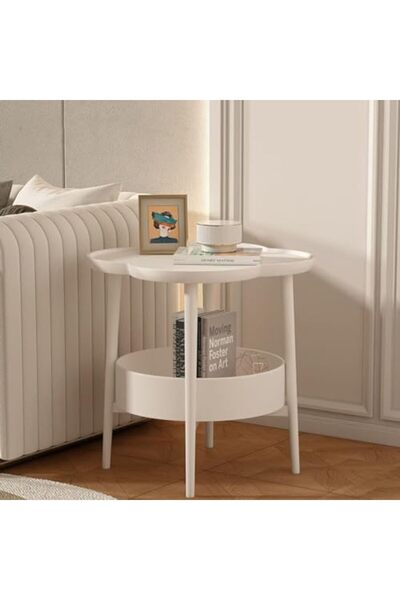 Türkiye Round Side Table with Storage Shelf for Living Room Bedroom Small Space Coffee End Table Sofa Side S